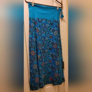 MADE IN NEPAL 100% S/M Cotton Embroidered Teal Straight Stretch Skirt. Boho